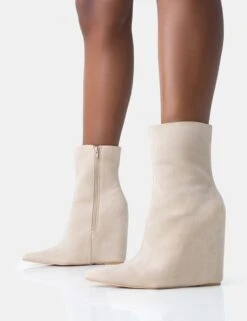 Getaway Beige Faux Suede Wedged Heeled Ankle Boot -LoafLuxe Shop 771A2396 0bf6adbd 82ee 4c0b adda b9fc654e2034