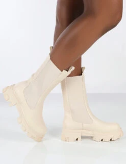 Boston Bone Pu Wide Fit Platform Calf High Chunky Sole Boots -LoafLuxe Shop 771A2404