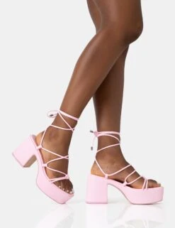 Darcy Baby Pink Strappy Lace Up Square Toe Mid Flatform Heels -LoafLuxe Shop 771A2412 96c6af44 1a79 4dd7 ae83 51e3430f6d7e