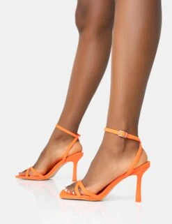Erin Orange Nylon Barely There Square Toe Mid Heels 8 Erin Orange Nylon Barely There Square Toe Mid Heels -LoafLuxe Shop 771A2422