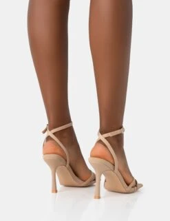 Erin Camel Nylon Barely There Square Toe Mid Heels -LoafLuxe Shop 771A2425