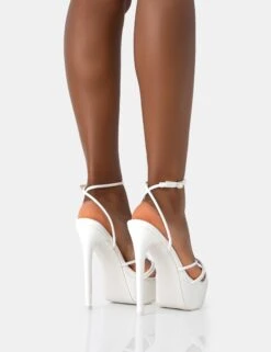 Afterhours White Patent Strappy Platform Square Toe Stiletto Heels -LoafLuxe Shop 771A2433