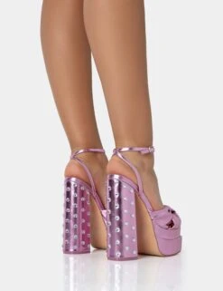 Magnum Pink Metallic PU Knot Strap Platform Diamante Block Heels -LoafLuxe Shop 771A2518copy