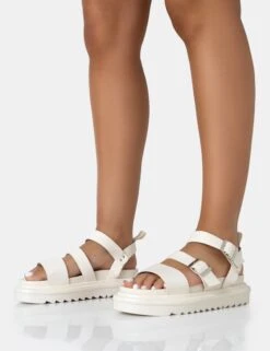 Macy Ecru PU Chunky Buckle Strap Sandals -LoafLuxe Shop 771A2530