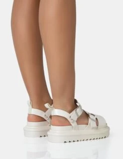 Macy Ecru PU Chunky Buckle Strap Sandals -LoafLuxe Shop 771A2532