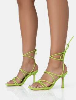 Duet Neon Lime Knot Strappy Lace Up Square Toe Mid Heels 8 Duet Neon Lime Knot Strappy Lace Up Square Toe Mid Heels -LoafLuxe Shop 771A2554