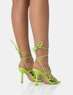 Duet Neon Lime Knot Strappy Lace Up Square Toe Mid Heels 9 Duet Neon Lime Knot Strappy Lace Up Square Toe Mid Heels -LoafLuxe Shop 771A2556