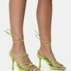 Duet Neon Lime Knot Strappy Lace Up Square Toe Mid Heels -LoafLuxe Shop 771A2557