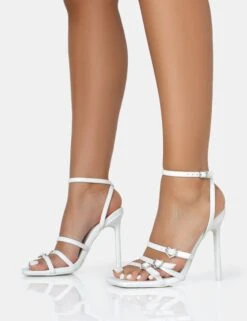 Sweetest White PU Strappy Heart Buckle Square Toe Stiletto Heels -LoafLuxe Shop 771A2574