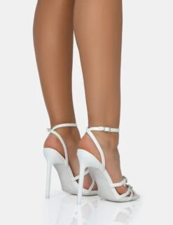 Sweetest White PU Strappy Heart Buckle Square Toe Stiletto Heels -LoafLuxe Shop 771A2576