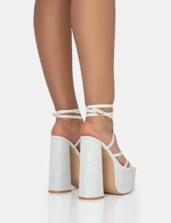 Suki Ecru Linen Strappy Platform Square Toe Block Heels -LoafLuxe Shop 771A2597