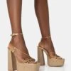 Blissful Gold Asymmetric Strappy Square Toe Raffia Platform Block Heels -LoafLuxe Shop 771A2654