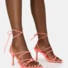 Duet Neon Pink Knot Strappy Lace Up Square Toe Mid Heels -LoafLuxe Shop 771A2669