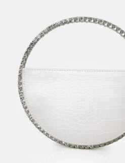 The Alessia White Croc Pu Circle Diamante Grab Bag -LoafLuxe Shop 771A2781