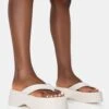 Kiko Ecru Padded Flip Flop Strap Platform Sandals -LoafLuxe Shop 771A2788
