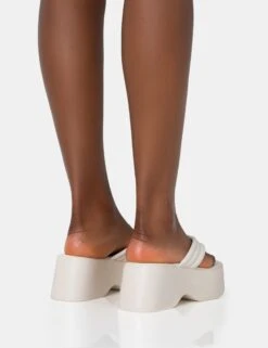 Kiko Ecru Padded Flip Flop Strap Platform Sandals -LoafLuxe Shop 771A2789