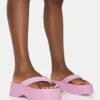 Kiko Baby Pink PU Padded Flip Flop Strap Platform Sandals -LoafLuxe Shop 771A2792