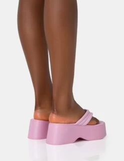 Kiko Baby Pink PU Padded Flip Flop Strap Platform Sandals -LoafLuxe Shop 771A2793