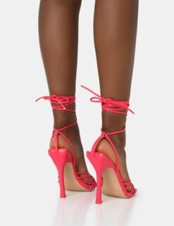 Aspen Hot Pink Knot Strap Lace Up Square Toe Stiletto Heels -LoafLuxe Shop 771A2800