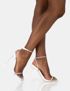 Evan White PU Diamante Barely There Square Toe Stiletto Heels 7 Evan White PU Diamante Barely There Square Toe Stiletto Heels -LoafLuxe Shop 771A2807