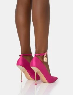 Lotty Hot Pink Satin Padlock Ankle Detail Pointed Court Stiletto Heels 9 Lotty Hot Pink Satin Padlock Ankle Detail Pointed Court Stiletto Heels -LoafLuxe Shop 771A2840
