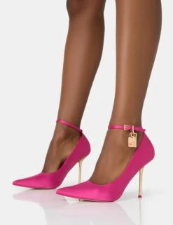 Lotty Hot Pink Satin Padlock Ankle Detail Pointed Court Stiletto Heels 8 Lotty Hot Pink Satin Padlock Ankle Detail Pointed Court Stiletto Heels -LoafLuxe Shop 771A2841