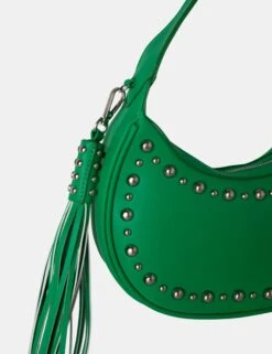 The Cato Green Pu Studded Tassel Boho Shoulder Bag -LoafLuxe Shop 771A2922