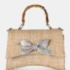 The Bow Natural Raffia Bamboo Handle Diamante Bow Grab Bag -LoafLuxe Shop 771A2924
