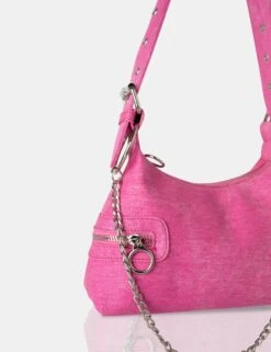The Chain Bright Pink Denim Shoulder Bag -LoafLuxe Shop 771A2962