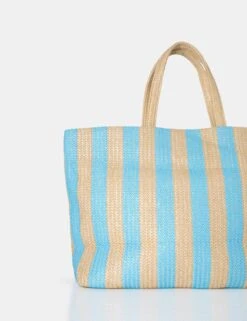 The Nikki Blue Stripe Canvas Top Handle Tote Bag -LoafLuxe Shop 771A3025