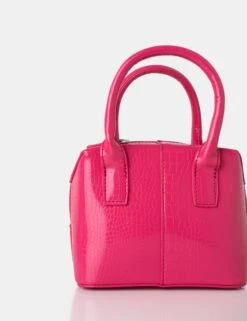 The Bode Bright Pink Croc Square Top Handle Mini Bag 7 The Bode Bright Pink Croc Square Top Handle Mini Bag -LoafLuxe Shop 771A3036
