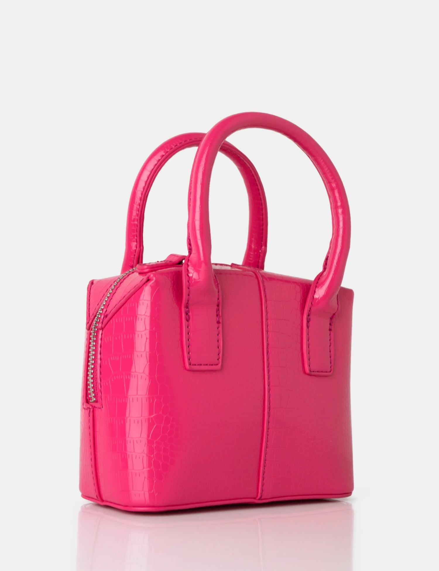 The Bode Bright Pink Croc Square Top Handle Mini Bag 4 The Bode Bright Pink Croc Square Top Handle Mini Bag - Image 2