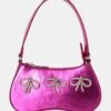 The Ariel Metallic Pink Bow Diamante Shoulder Bag -LoafLuxe Shop 771A3051