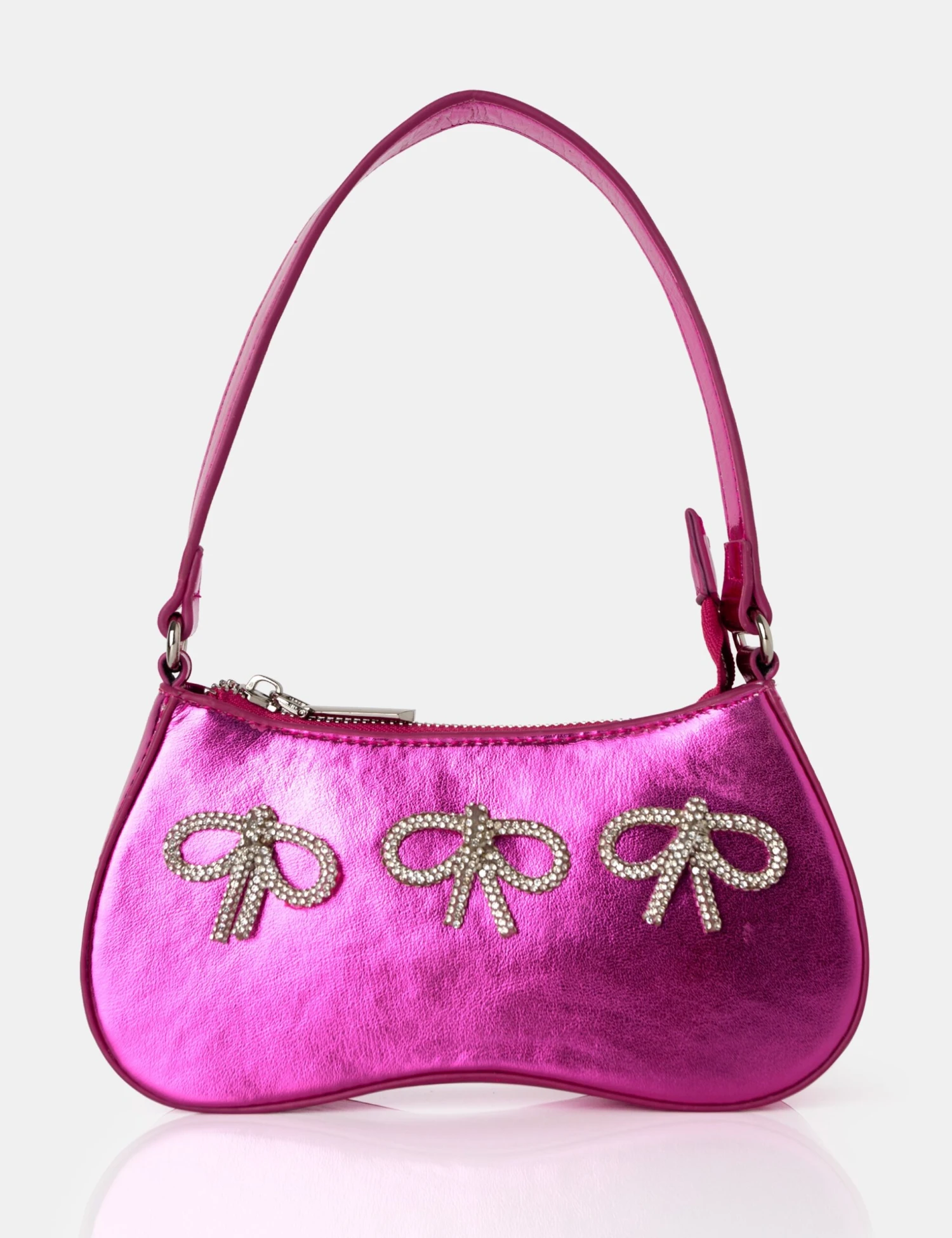 The Ariel Metallic Pink Bow Diamante Shoulder Bag 3 The Ariel Metallic Pink Bow Diamante Shoulder Bag