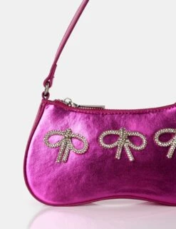The Ariel Metallic Pink Bow Diamante Shoulder Bag 7 The Ariel Metallic Pink Bow Diamante Shoulder Bag -LoafLuxe Shop 771A3052