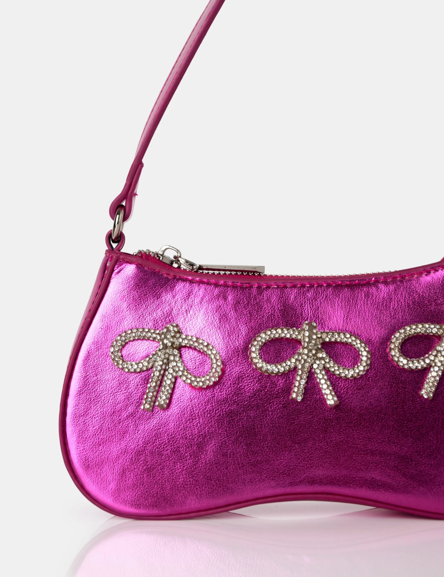 The Ariel Metallic Pink Bow Diamante Shoulder Bag 5 The Ariel Metallic Pink Bow Diamante Shoulder Bag - Image 3
