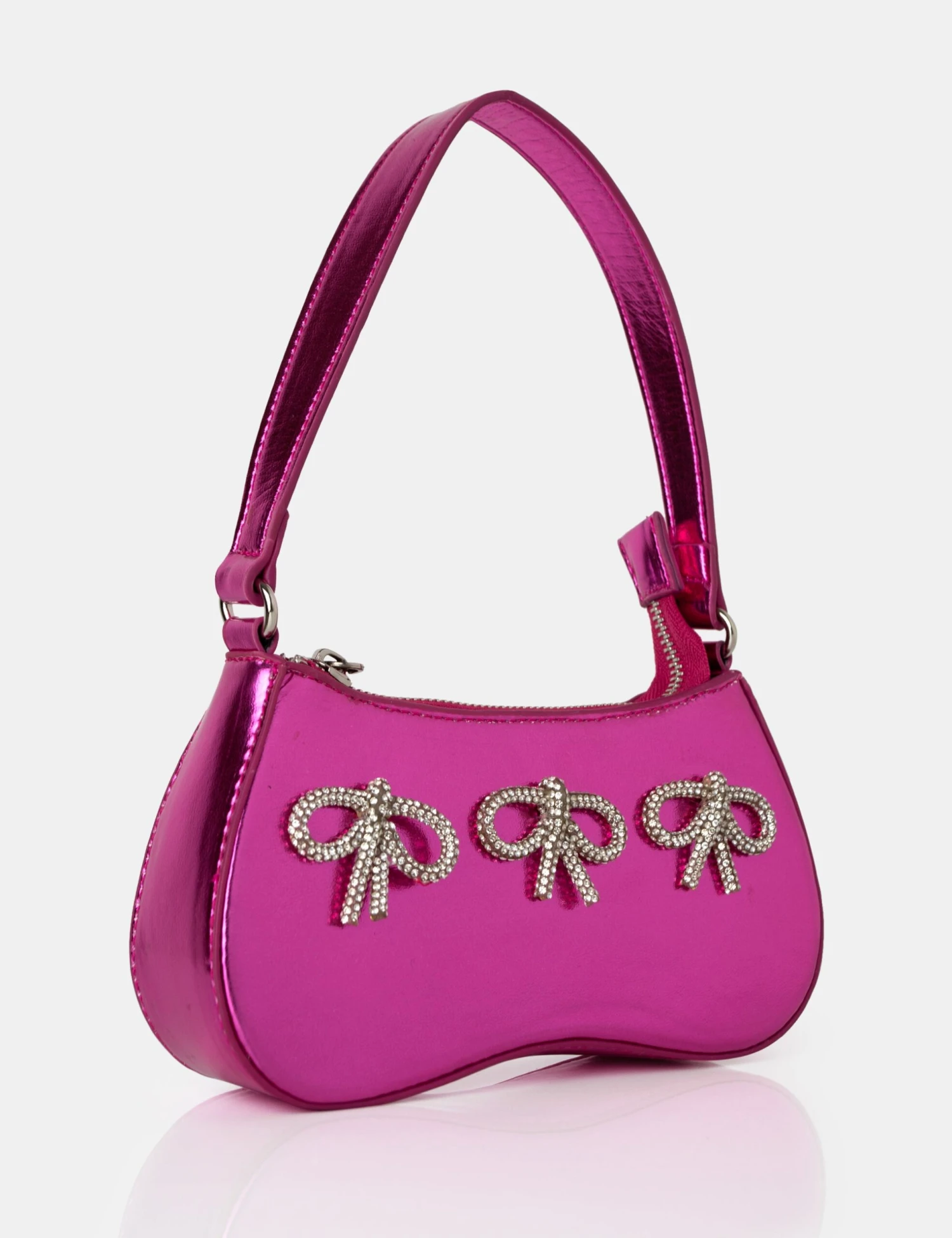 The Ariel Metallic Pink Bow Diamante Shoulder Bag 4 The Ariel Metallic Pink Bow Diamante Shoulder Bag - Image 2