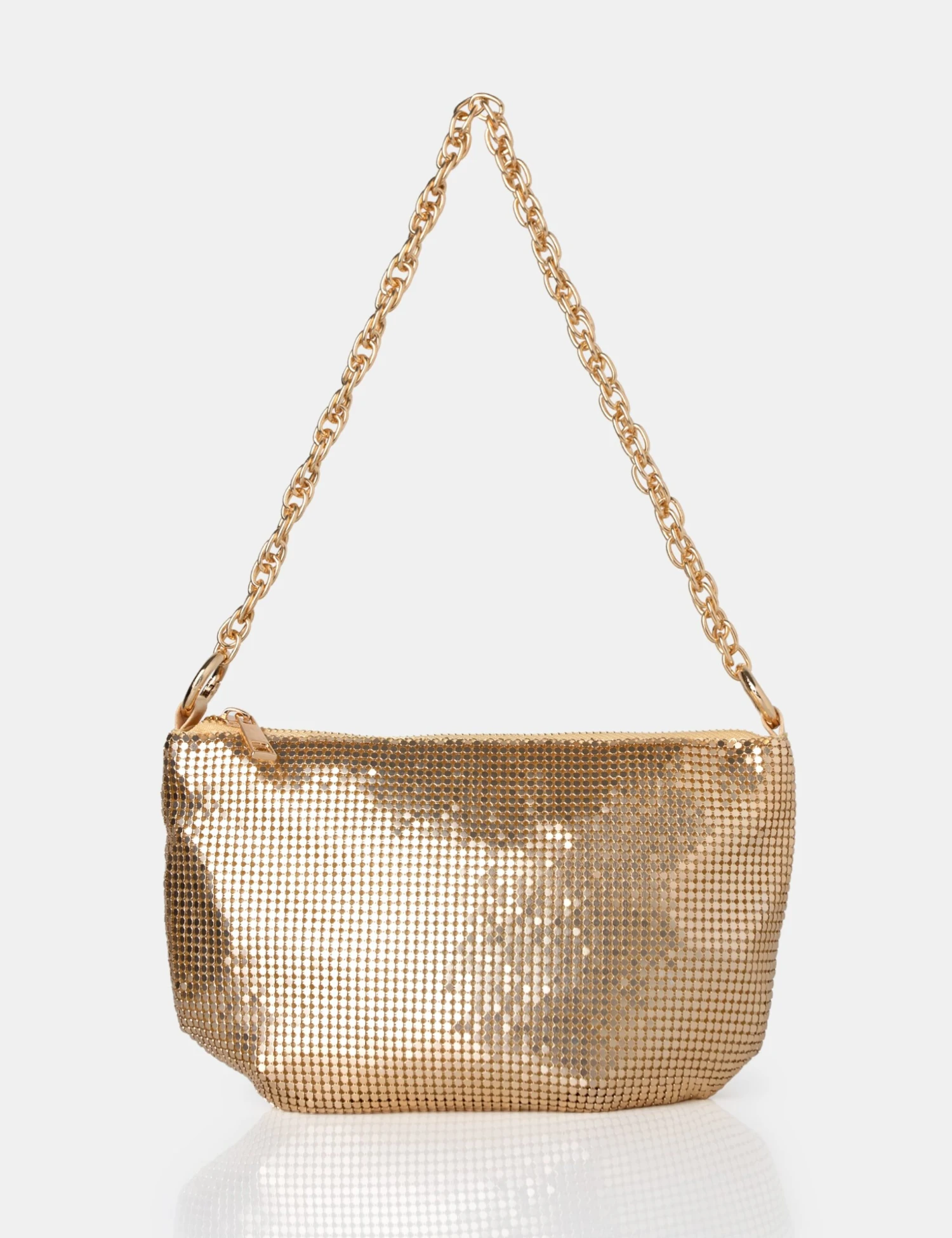 The Slouch Gold Diamante Chainmail Baguette Chain Detail Shoulder Bag 3 The Slouch Gold Diamante Chainmail Baguette Chain Detail Shoulder Bag