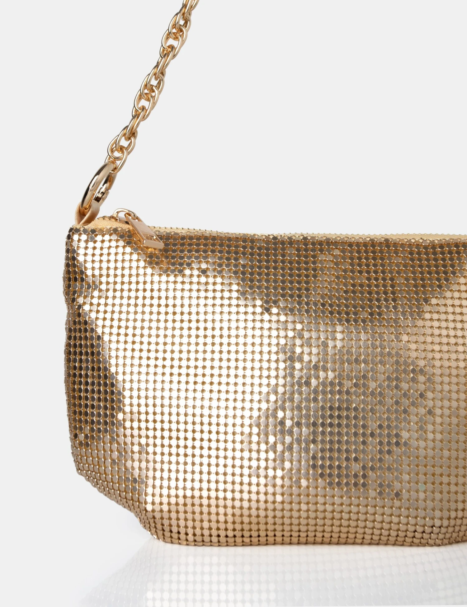 The Slouch Gold Diamante Chainmail Baguette Chain Detail Shoulder Bag 5 The Slouch Gold Diamante Chainmail Baguette Chain Detail Shoulder Bag - Image 3