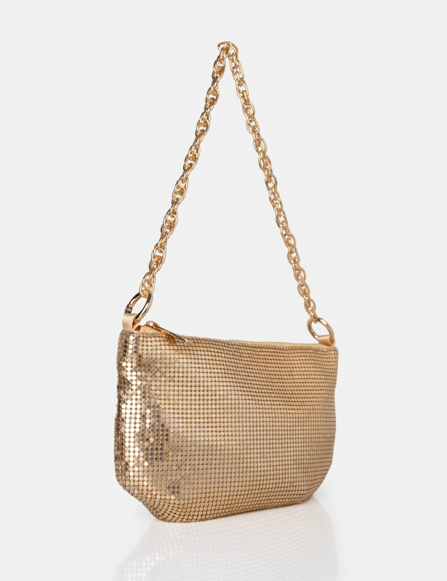 The Slouch Gold Diamante Chainmail Baguette Chain Detail Shoulder Bag 4 The Slouch Gold Diamante Chainmail Baguette Chain Detail Shoulder Bag - Image 2