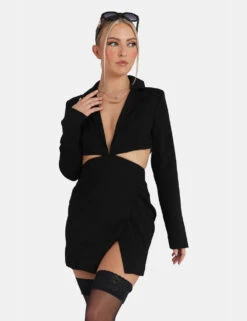 Cut Out Chain Waist Blazer Dress Black -LoafLuxe Shop 771A30881