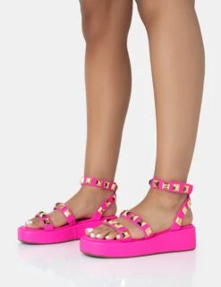 Wade Hot Pink Studded Strappy Platform Sandals -LoafLuxe Shop 771A3376