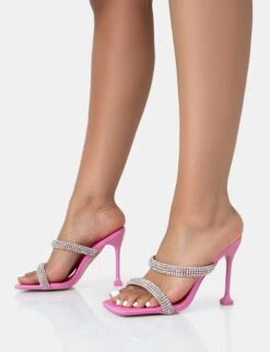Regina Hot Pink Sparkly Diamante Stiletto Square Toe High Heels -LoafLuxe Shop 771A3398