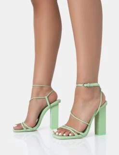 Marley Mint Green Pu Strappy Barely There Square Toe Block Heels -LoafLuxe Shop 771A3421