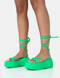 Full Moon Lime Nylon Lace Up Chunky Platform Sandals 8 Full Moon Lime Nylon Lace Up Chunky Platform Sandals -LoafLuxe Shop 771A3429