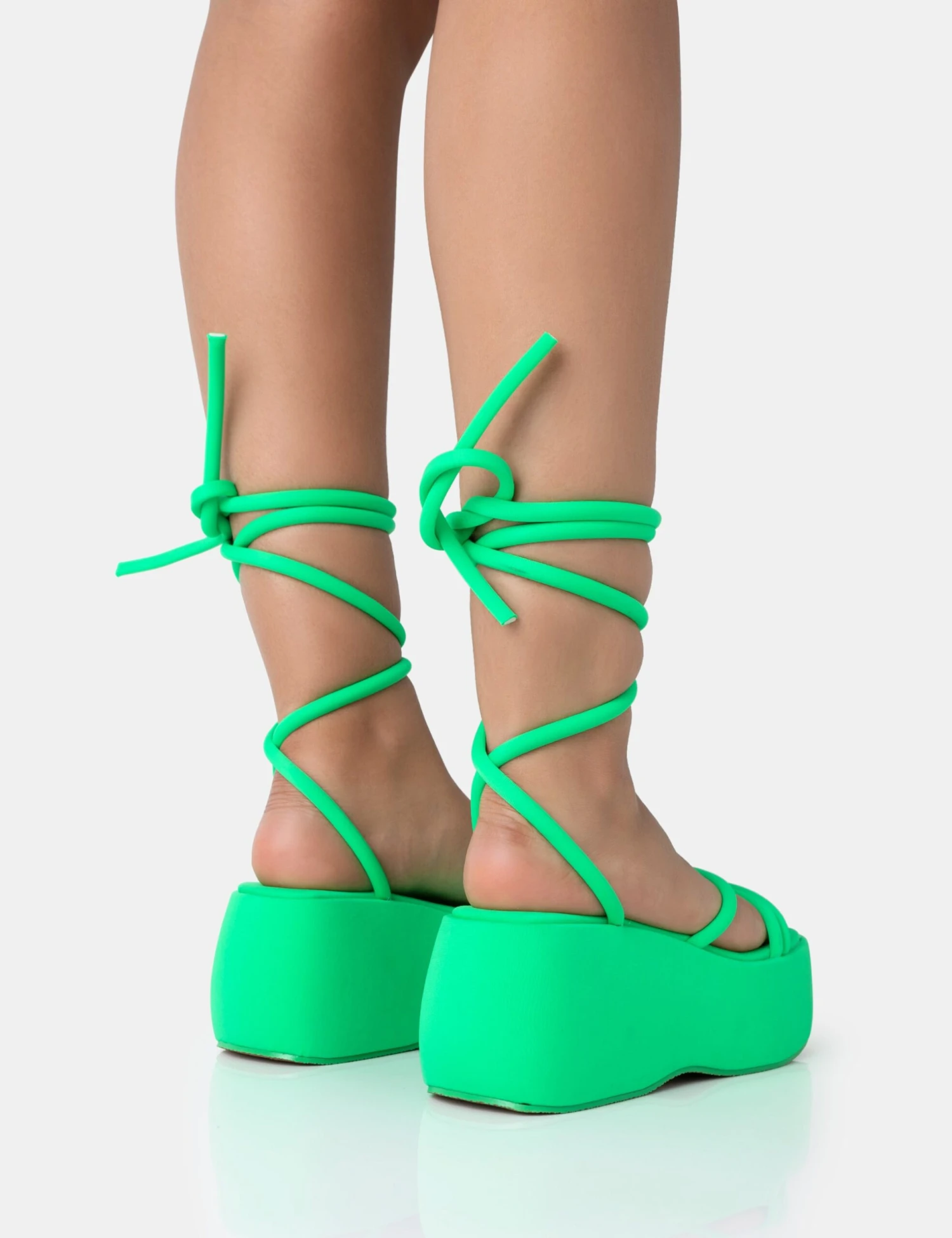 Full Moon Lime Nylon Lace Up Chunky Platform Sandals 6 Full Moon Lime Nylon Lace Up Chunky Platform Sandals - Image 4