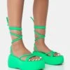 Full Moon Lime Nylon Lace Up Chunky Platform Sandals -LoafLuxe Shop 771A3432