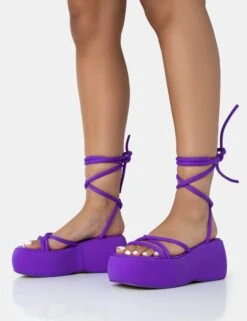 Full Moon Purple Nylon Lace Up Chunky Platform Sandals -LoafLuxe Shop 771A3433