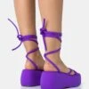 Full Moon Purple Nylon Lace Up Chunky Platform Sandals -LoafLuxe Shop 771A3435