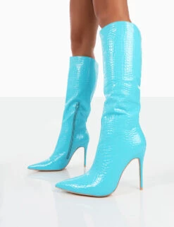 Horizon Wide Fit Blue Patent Knee High Boots -LoafLuxe Shop 771A3467